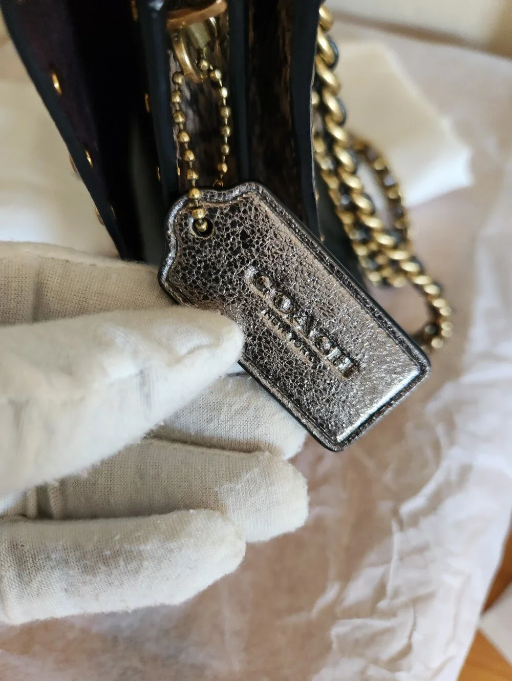 Coach Parker Signature Rivets Snakeskin Bag + Dust Bag